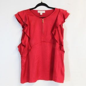 MICHAEL Michael Kors Red Sleeveless Ruffle Sleeve Blouse Size Petite Large NWT